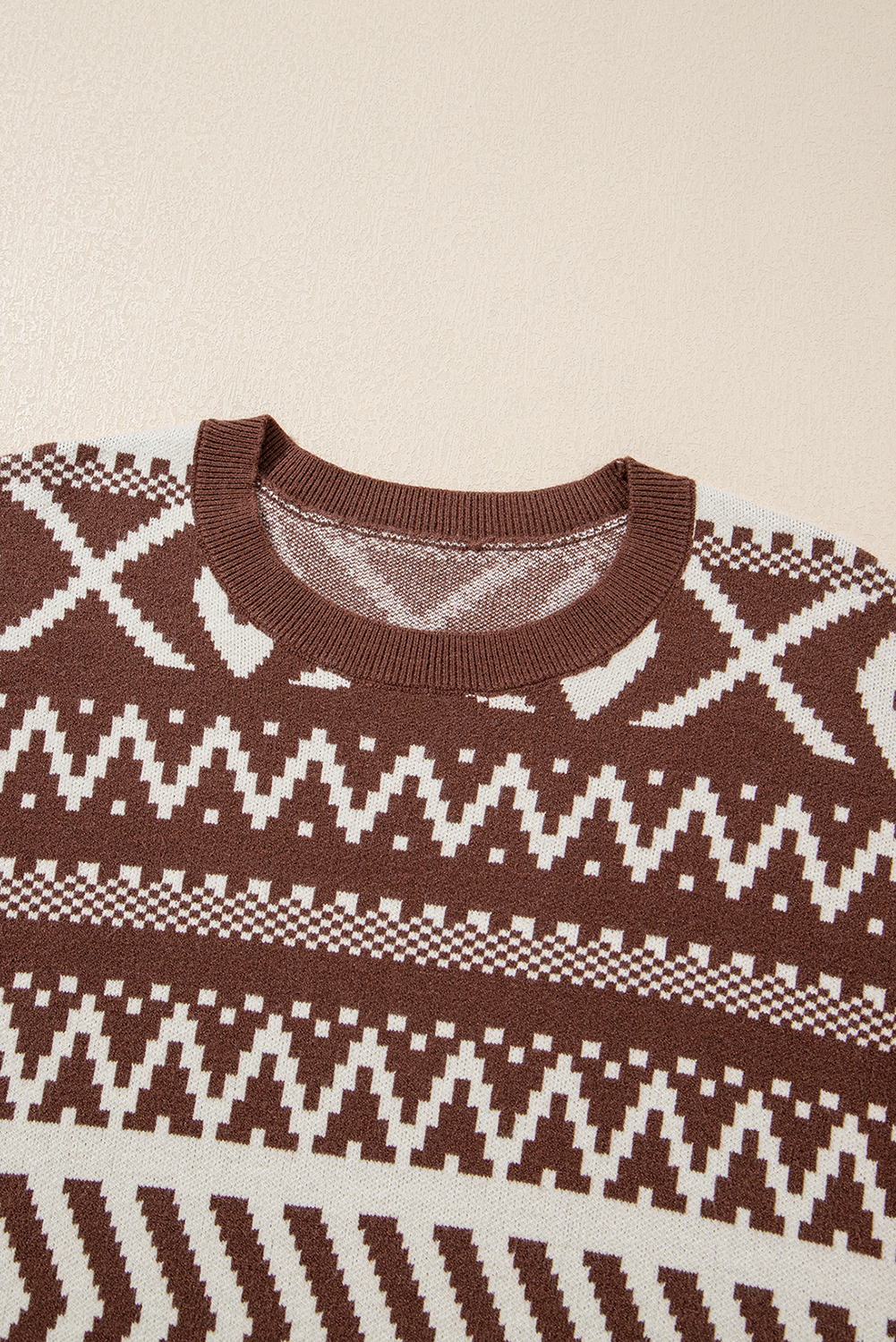 Brown Abstract Print Pullover Sweater - loveforevers