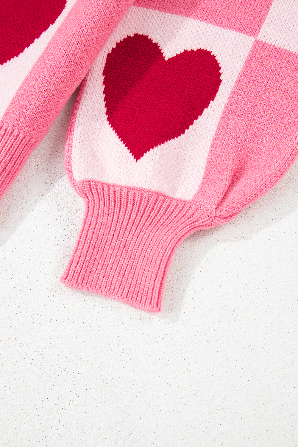 Pink Love Heart Checkered Valentine Crew Neck Sweater - loveforevers
