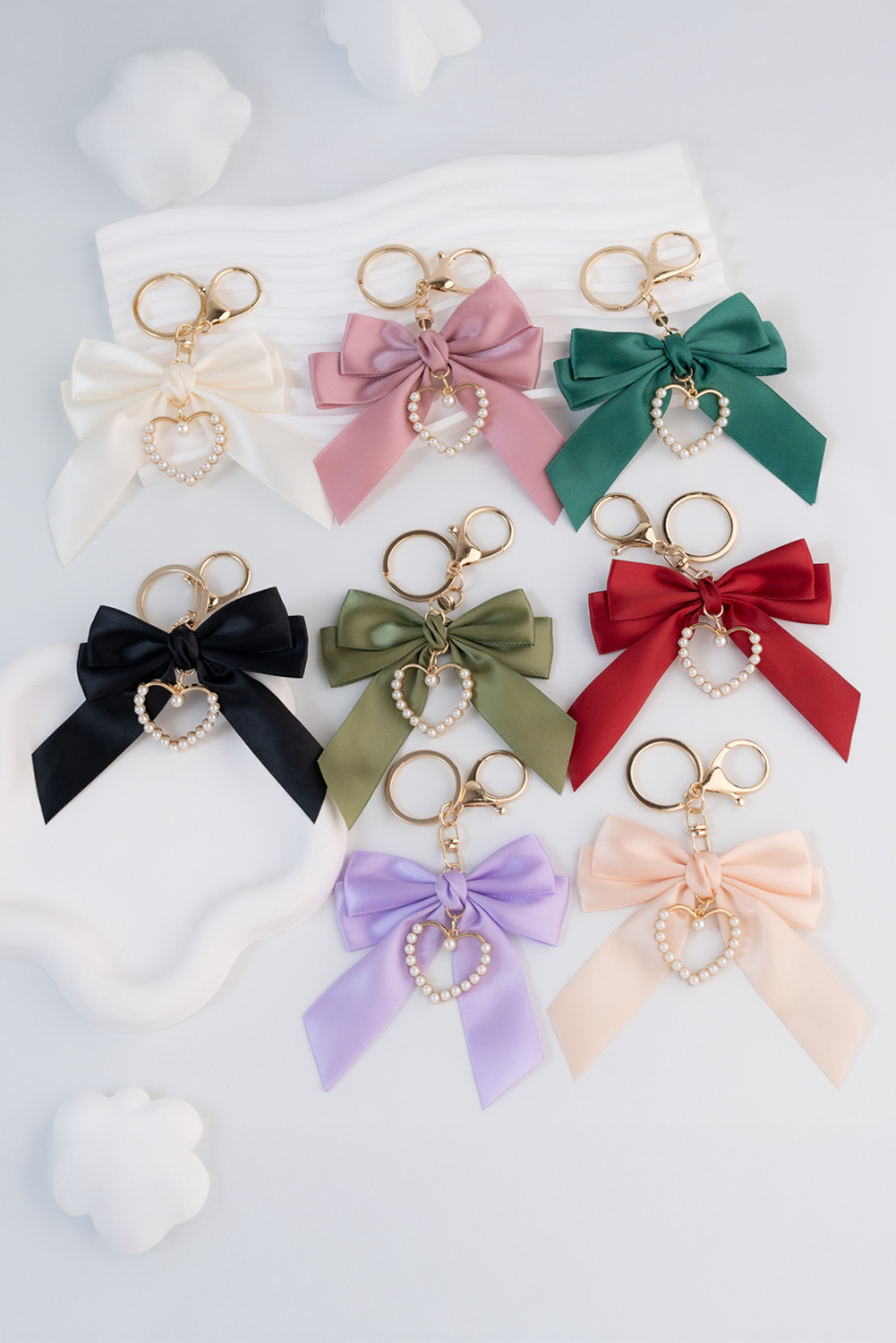 Pink Pearl Heart Large Bow Knot Keychain - loveforevers