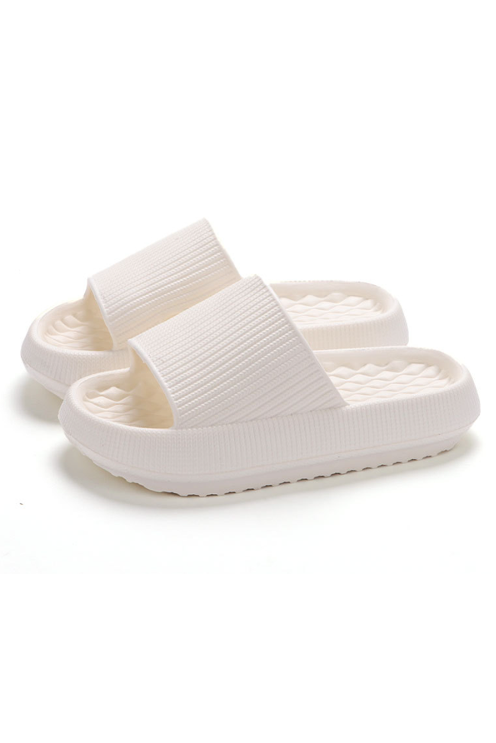White Simple Textured Thick Sole EVA Slippers - loveforevers