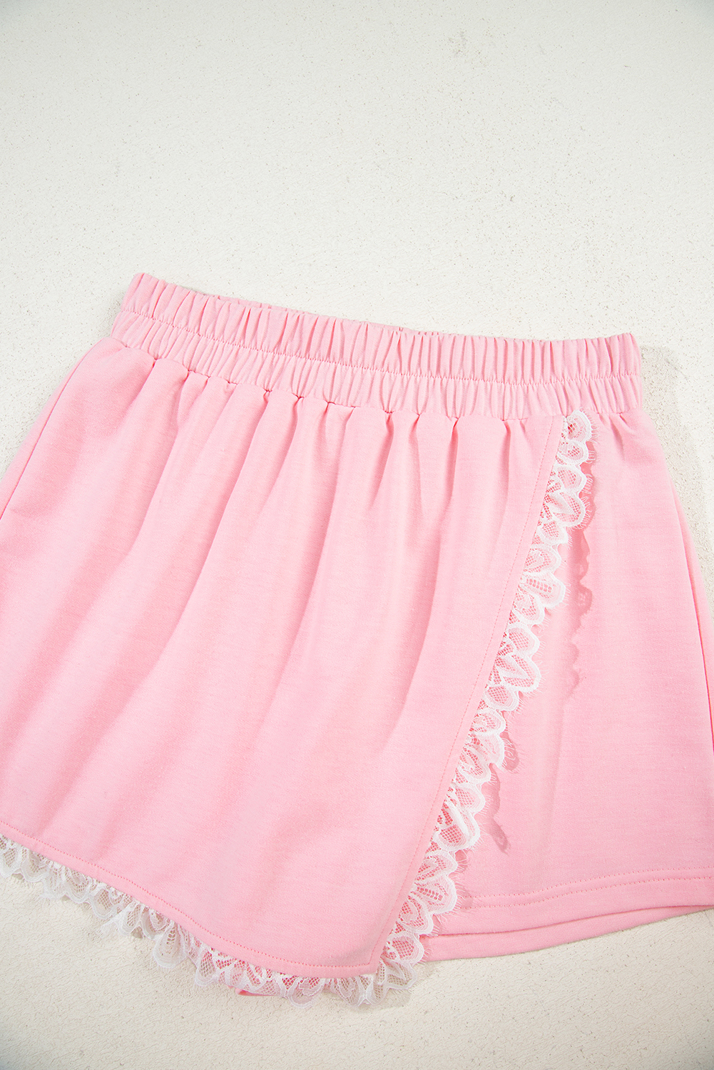 Pink Peter Pan Lace Embellished Neck Collision Sweatshirt and Skirt Two Piece Set - loveforevers
