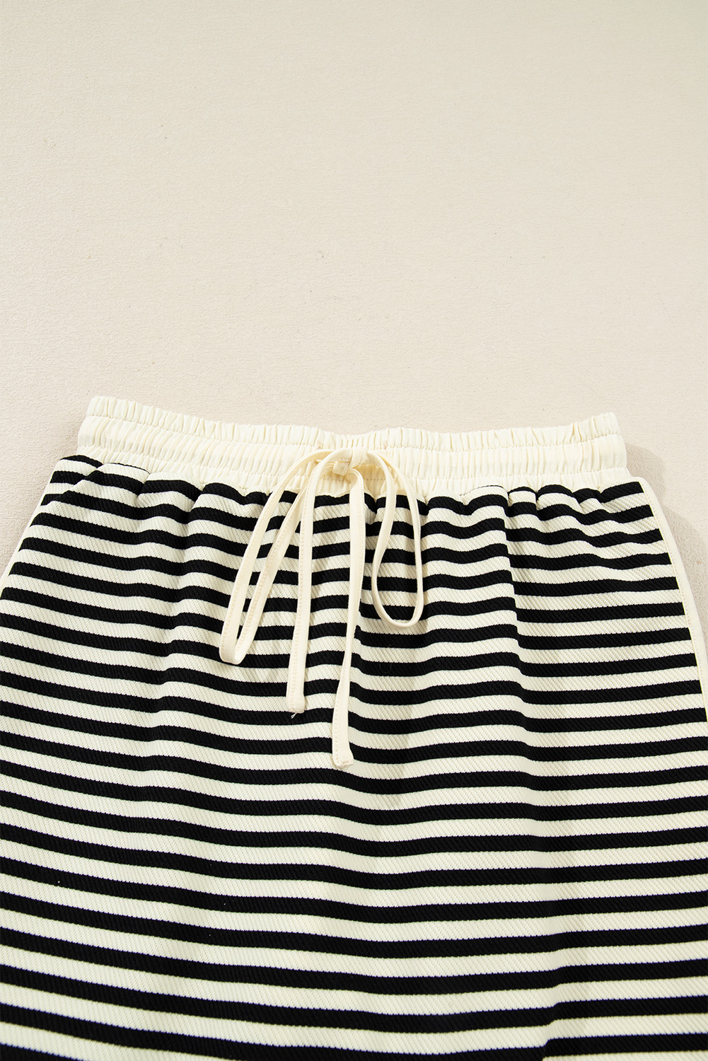 Black Stripe Textured Drop Shoulder Pullover Top Drawstring Mini Skort Two Piece Dress Set - loveforevers