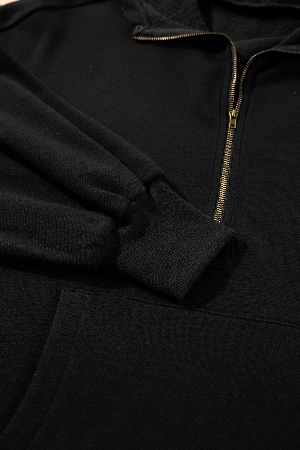 Bonbon Fleece Lined Half Zipper Kangaroo Pockets Loose Hoodie - loveforevers