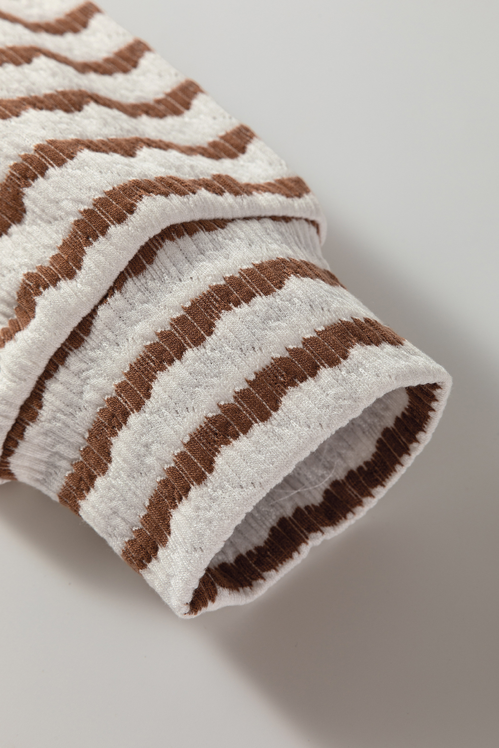 Khaki Stripe Textured Hooded V Neck Casual Long Sleeve Top - loveforevers