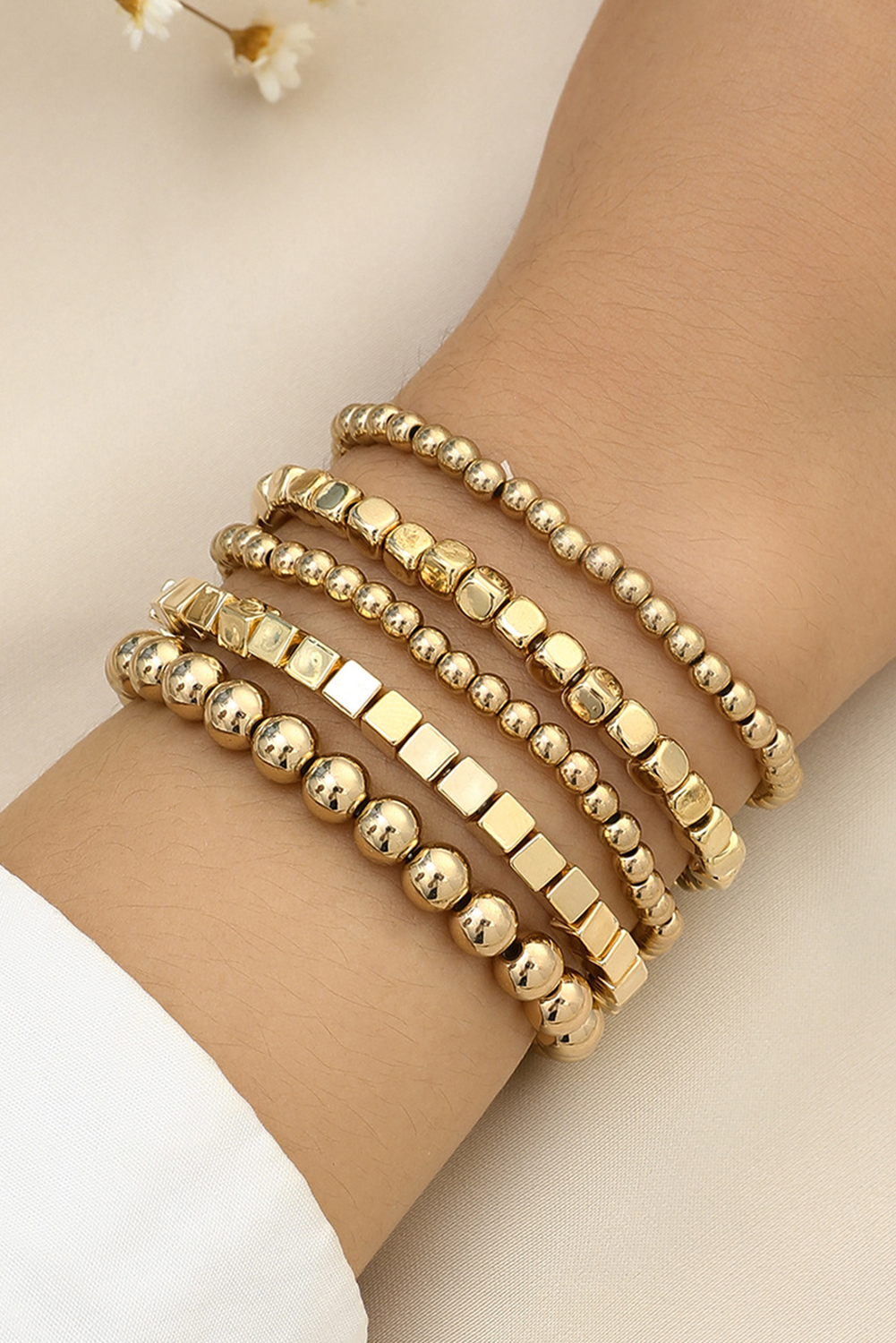 Gold Plated Cube Beaded 5 Pcs Bracelet Set - loveforevers