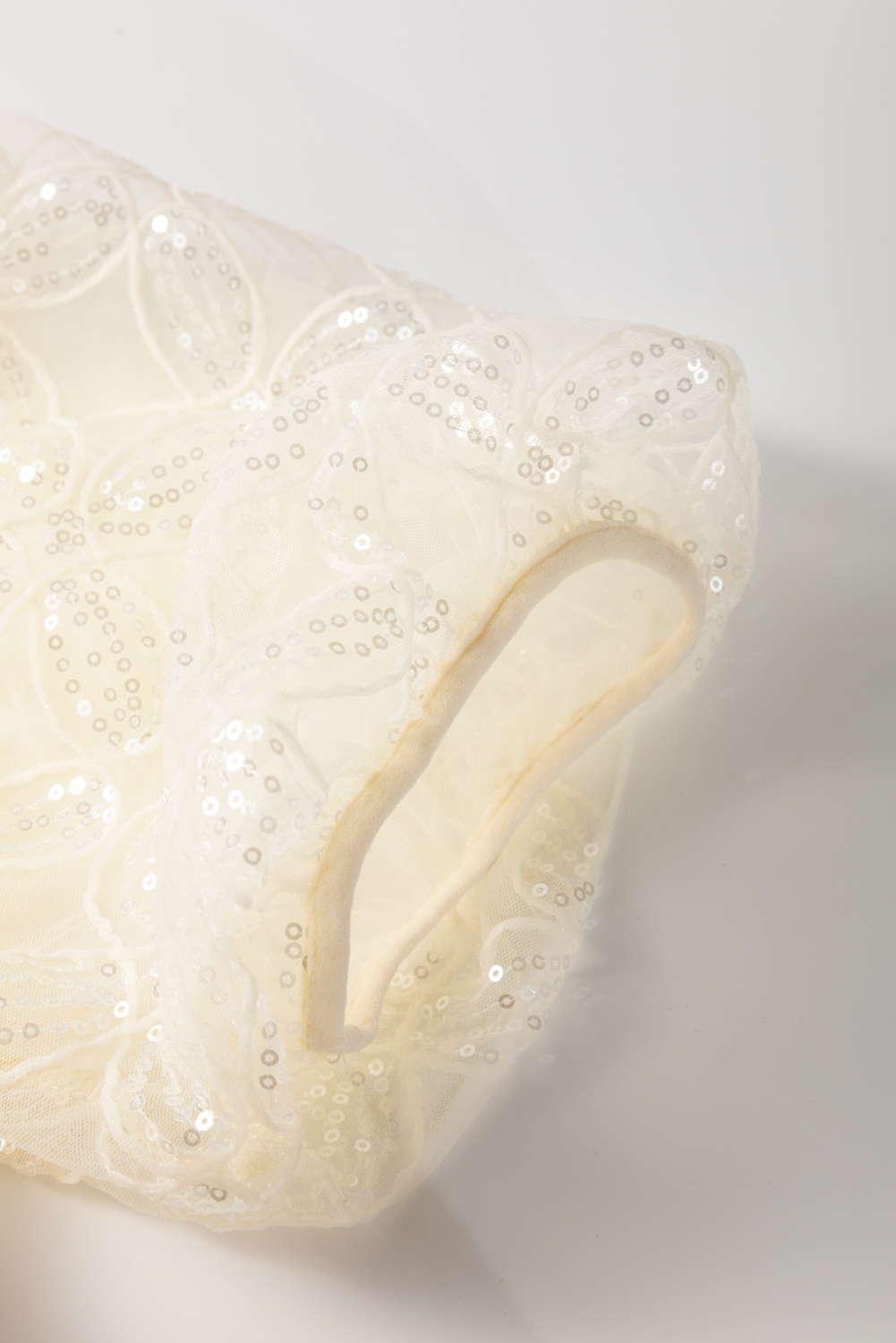 Apricot Sequined Lace Mesh Bubble Sleeve Square Neck Dress - loveforevers