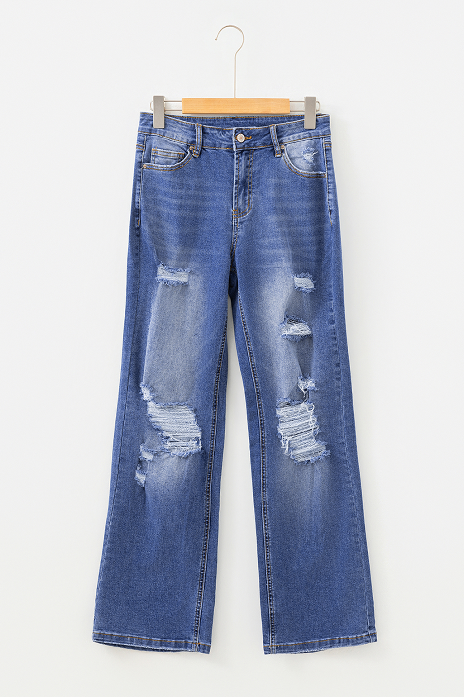 Myosotis Mid Rise Distressed Sneak Peek Straight Leg Jeans - loveforevers