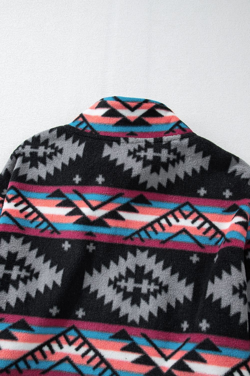 Black Aztec Printed Zip Up Collar Jacket - loveforevers