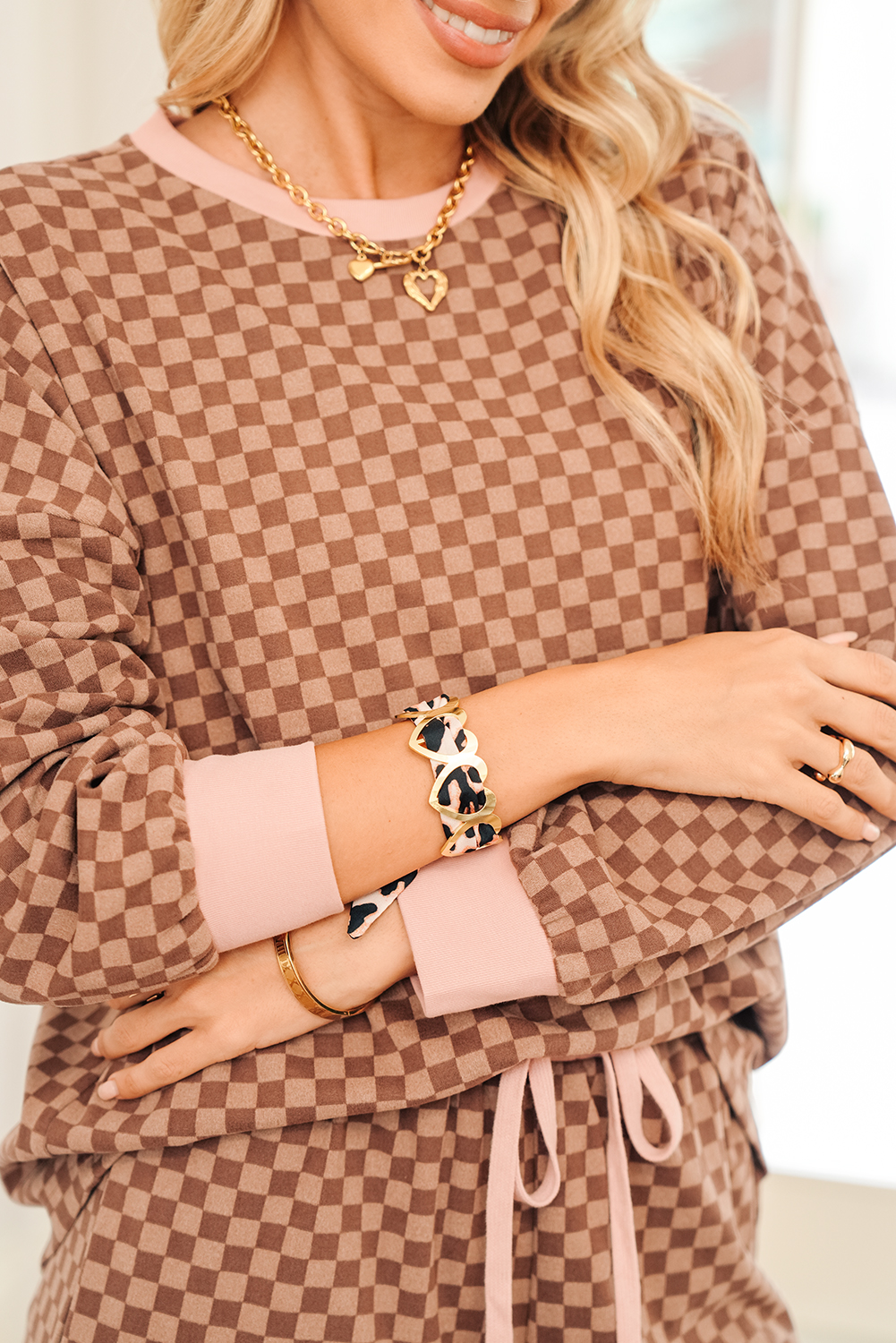 Camel Leopard Ribbon Twine Around Gold Plated Heart Bracelet - loveforevers