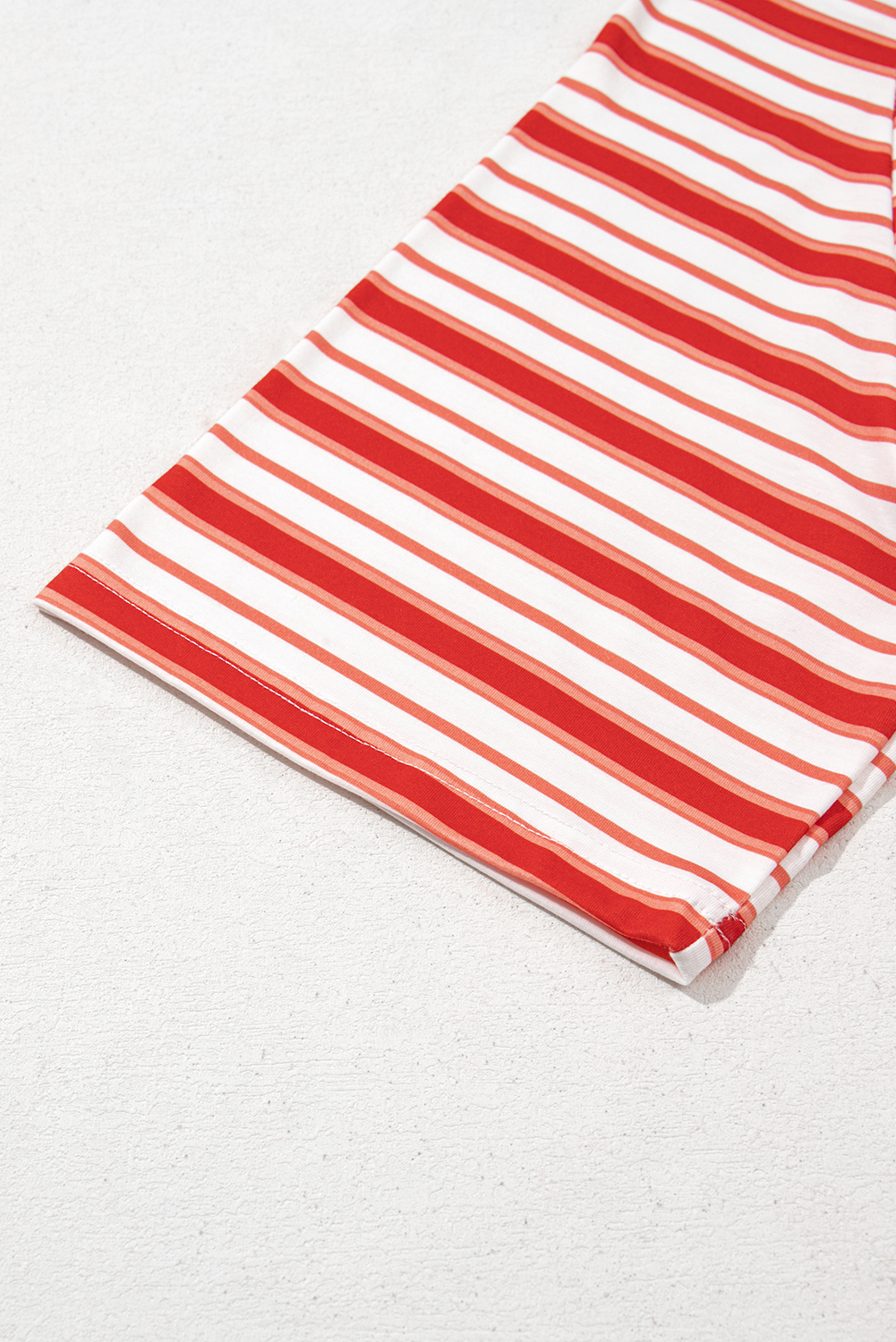 Tomato Red Stripe Print Contrast Collar Raglan Sleeve T Shirt - loveforevers