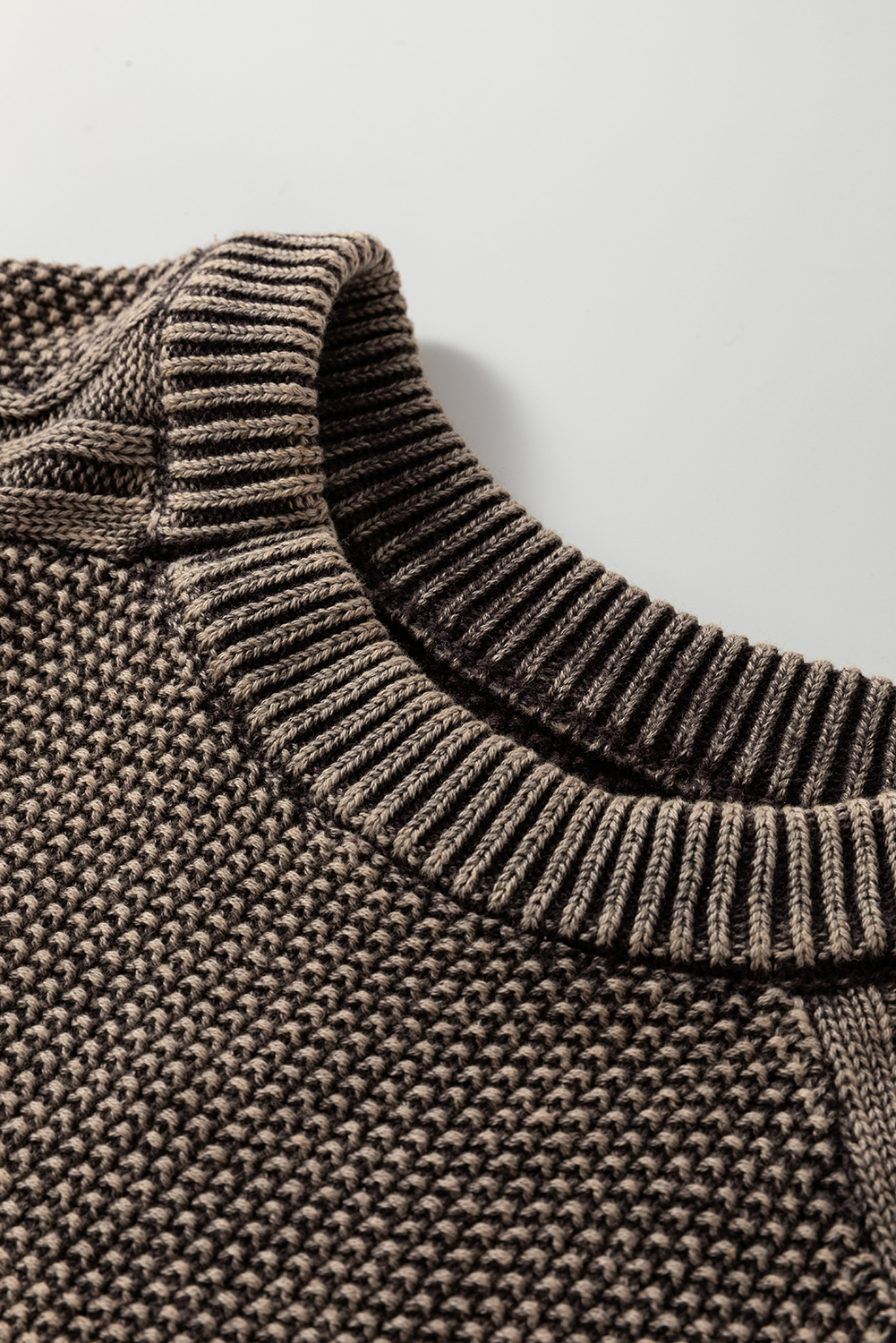 Dark Brown Contrast Cable Knit Sleeve Casual Sweater - loveforevers