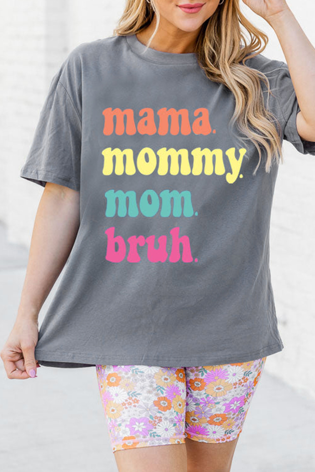 Gray mama mommy mom bruh Crew Neck Graphic Tee - loveforevers