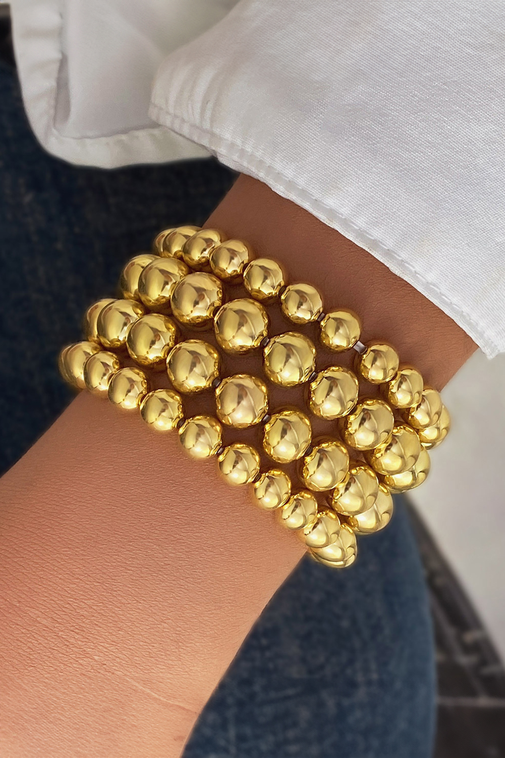 Gold Multi Layered Plated Alloy Beaded Elastic Bracelet - loveforevers