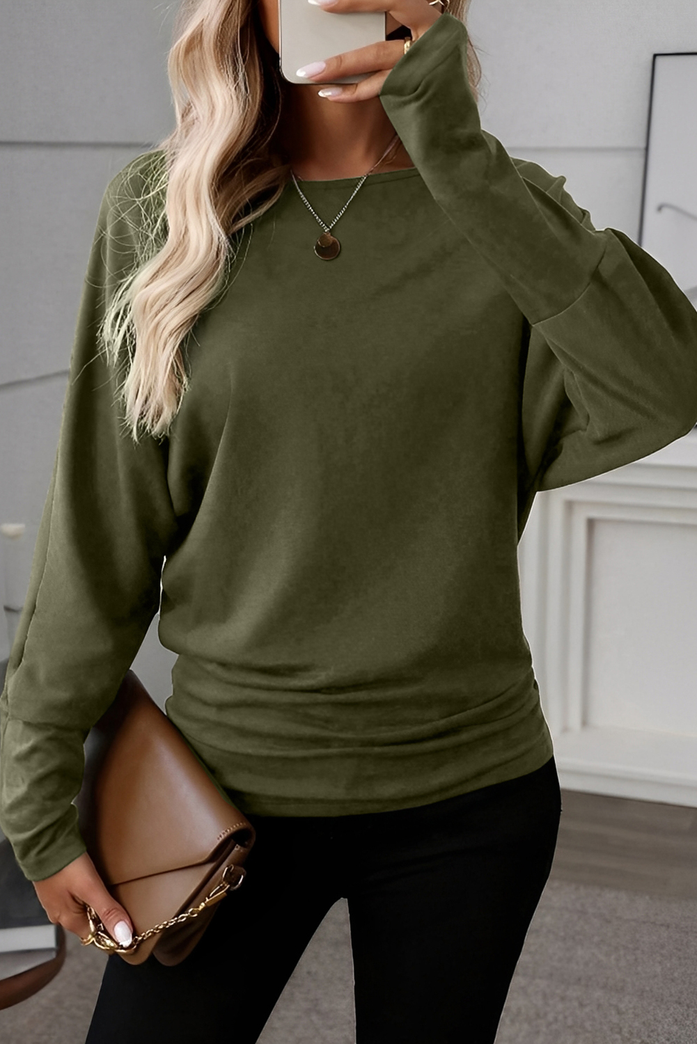 Four Leaf Clover Solid Color Extended Cuffs Long Sleeve Top - loveforevers