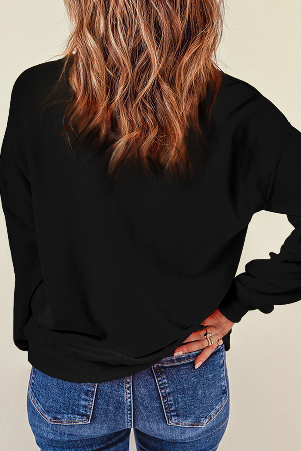 Black Halloween Spooky Ghost Print Crewneck Pullover Sweatshirt - loveforevers