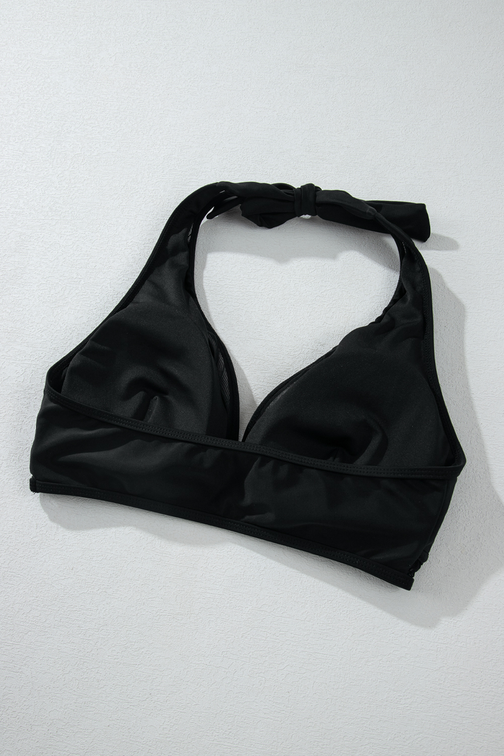 Black Sheer Mesh Edged Halter V Neck Push Up Bikini - loveforevers