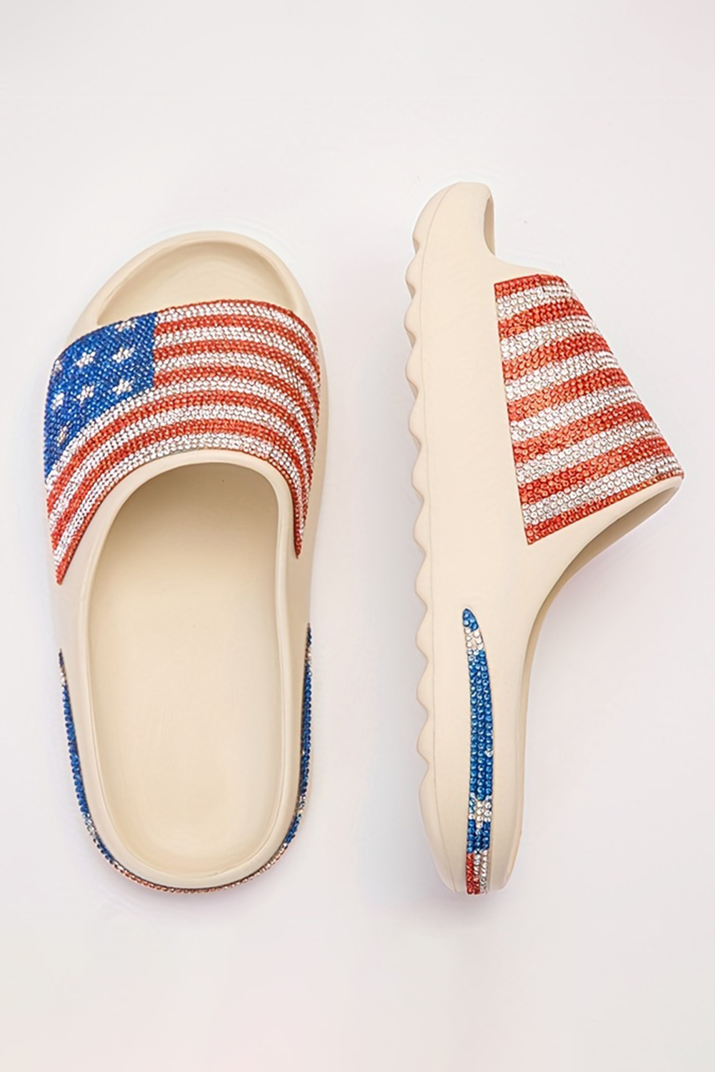 Black Rhinestone American Flag Thick Sole Slippers - loveforevers