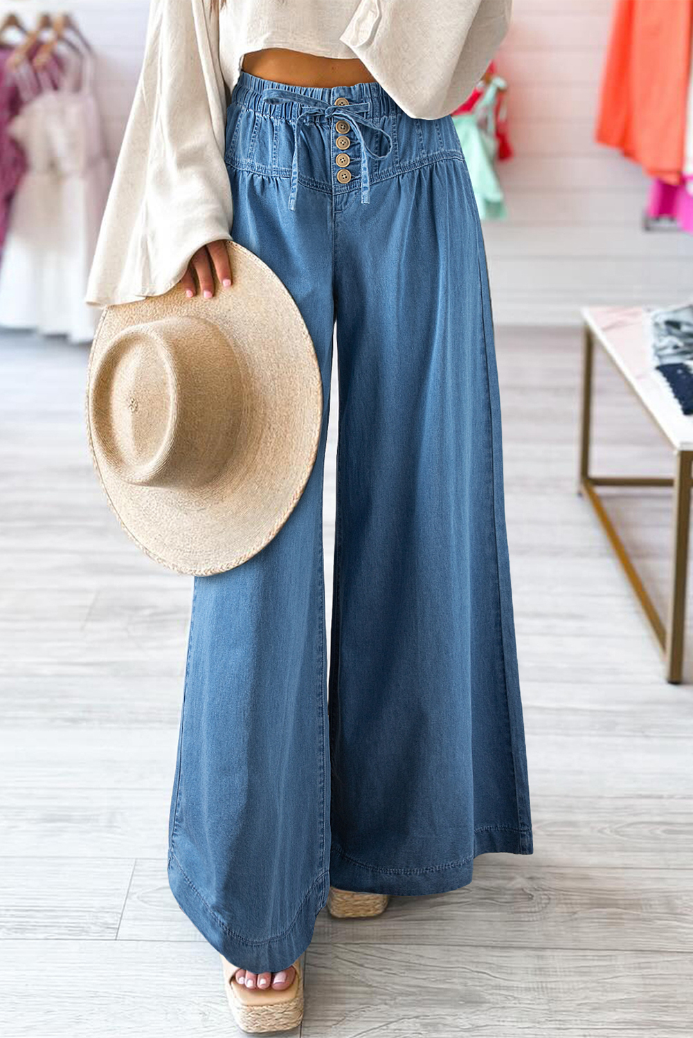 Carbon Grey Mineral Wash Button Fly Waist Wide Leg Jeans - loveforevers