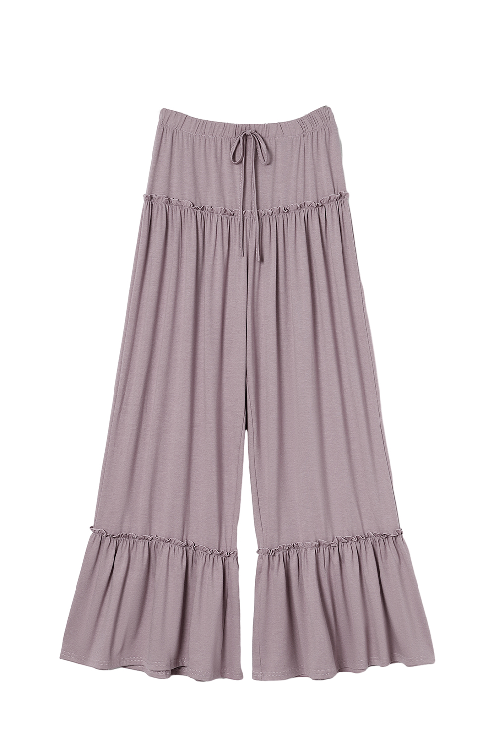 Khaki Frilled Drawstring High Waist Wide Leg Pants - loveforevers