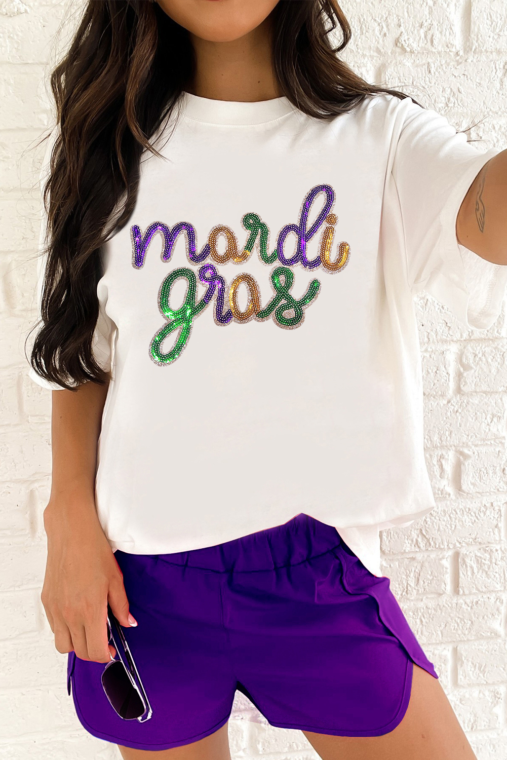 Wisteria Sequin mardi gras Graphic T Shirt - loveforevers