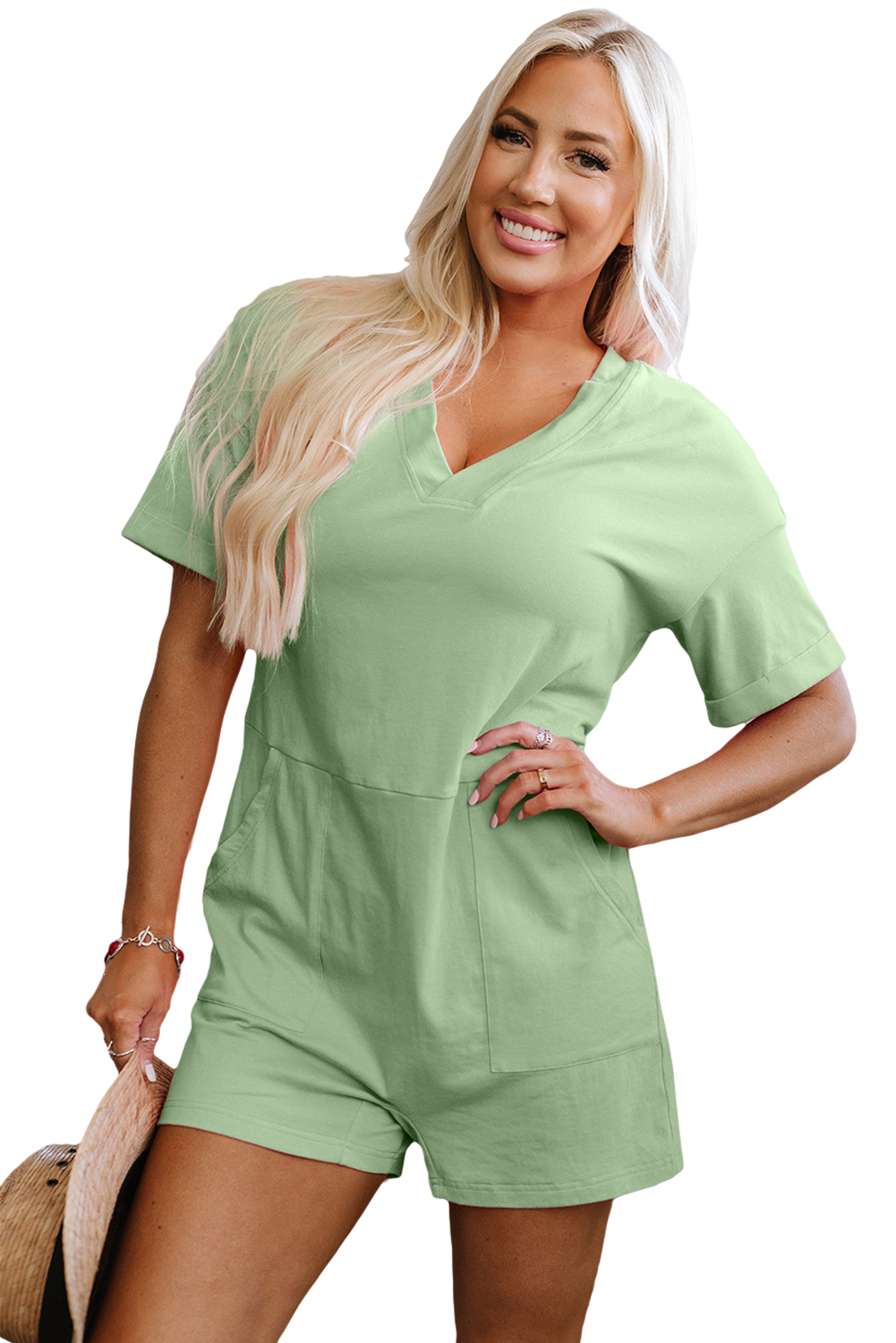 Bonbon Loose Half Sleeve V Neck Knit Romper - loveforevers