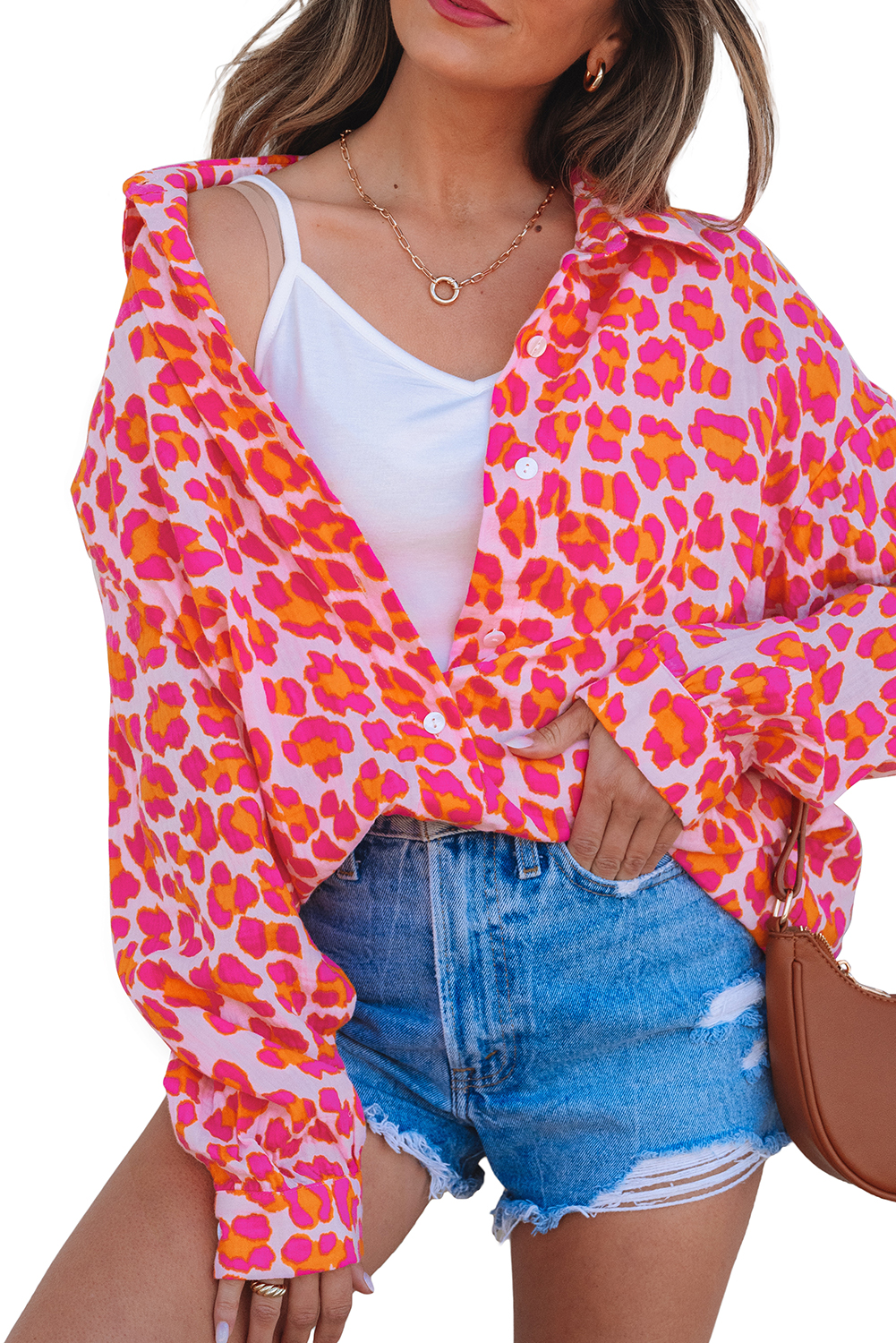 Rose Leopard Printed Button Up Loose Shirt - loveforevers