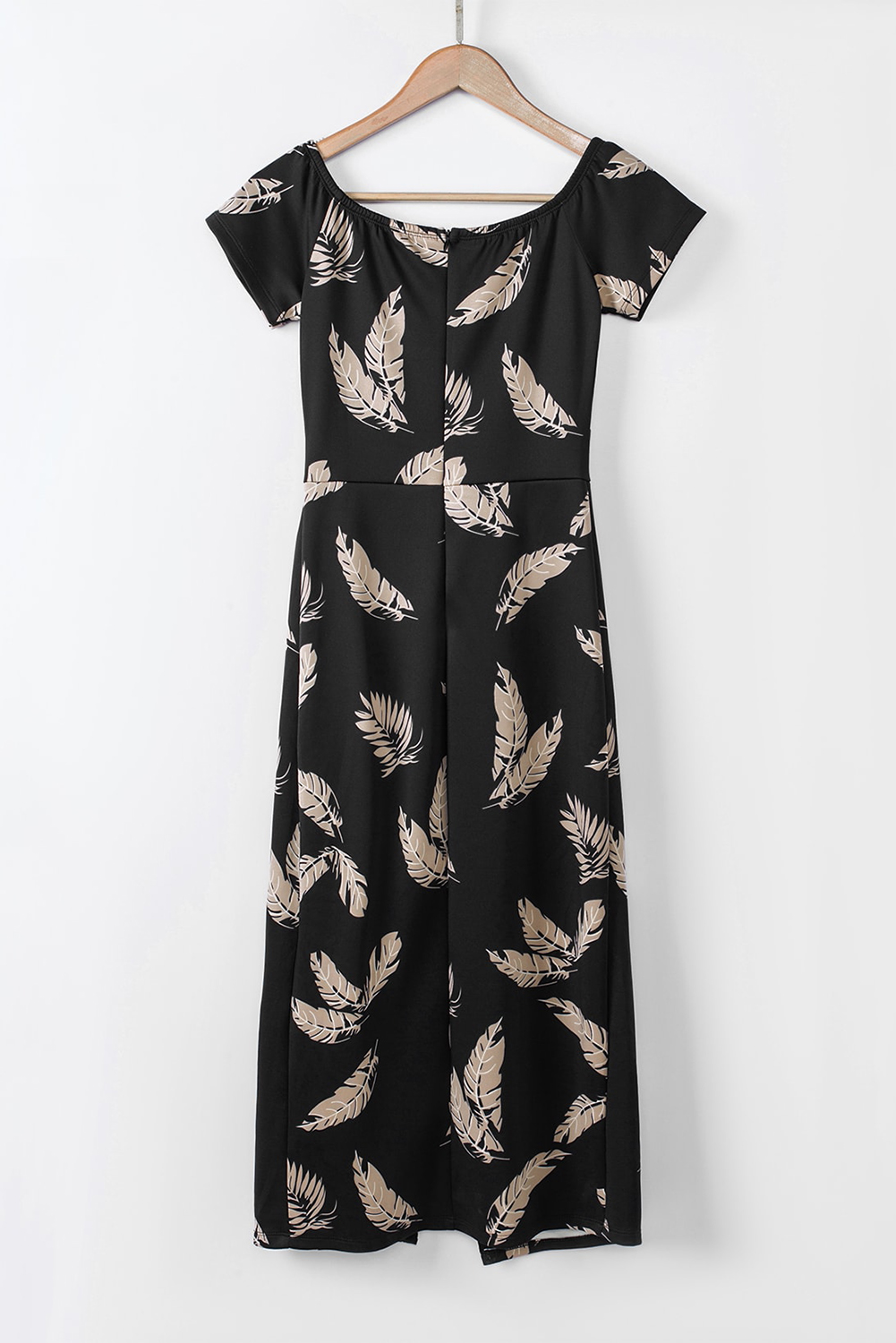 Black Pattern Print Off Shoulder Slit Bodycon Midi Dress - loveforevers