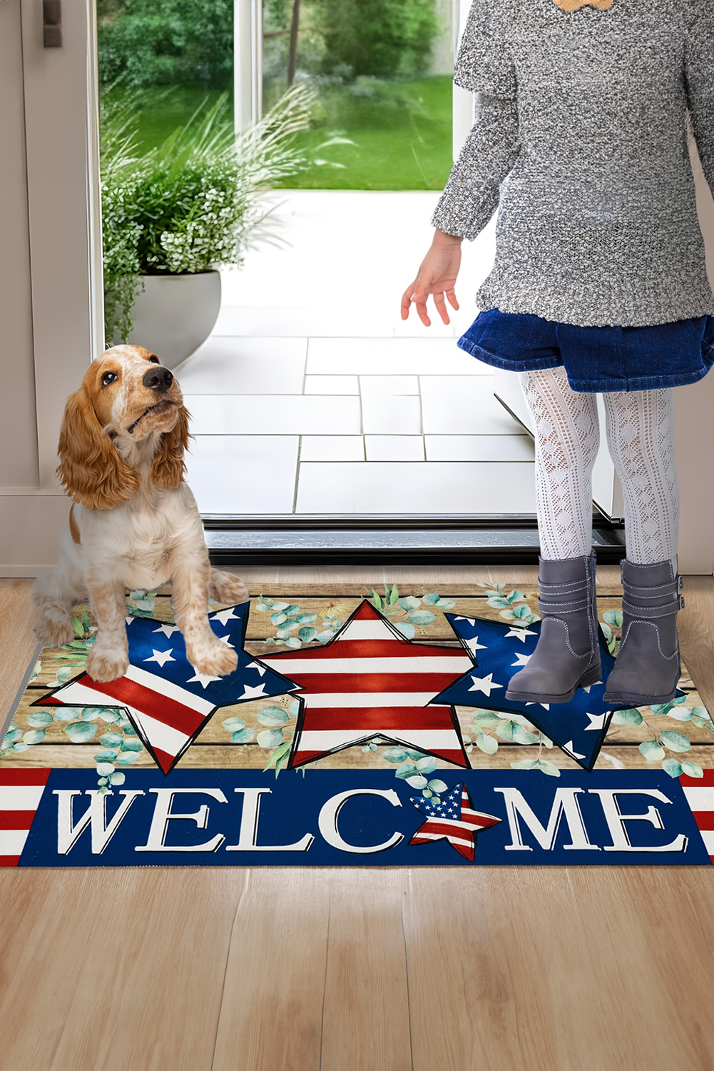Dark Blue WELCOME American Flag Print Non-slip Entrance Mat - loveforevers