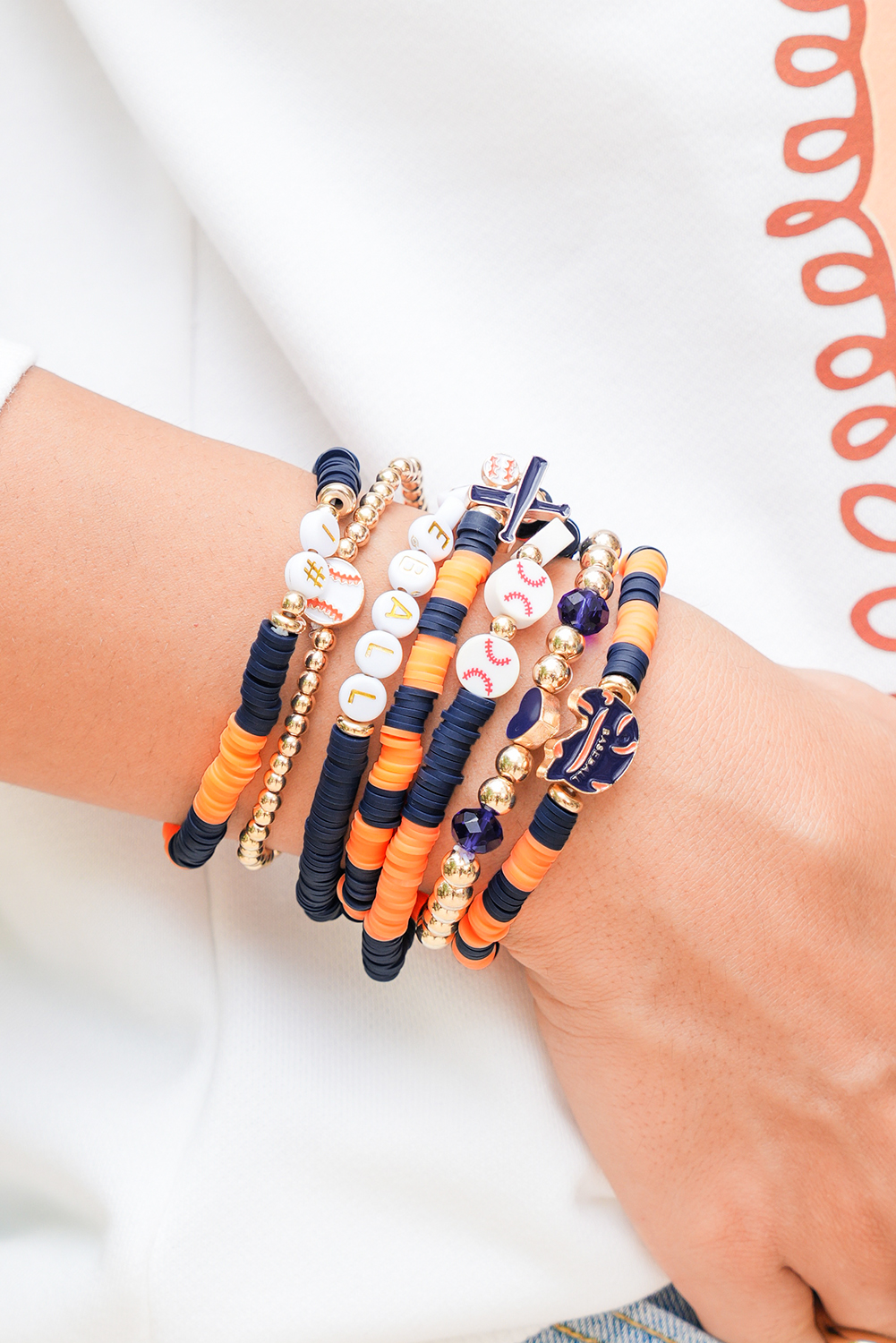 Russet Orange 7pcs Game Day Football Stackable Bracelet Set - loveforevers