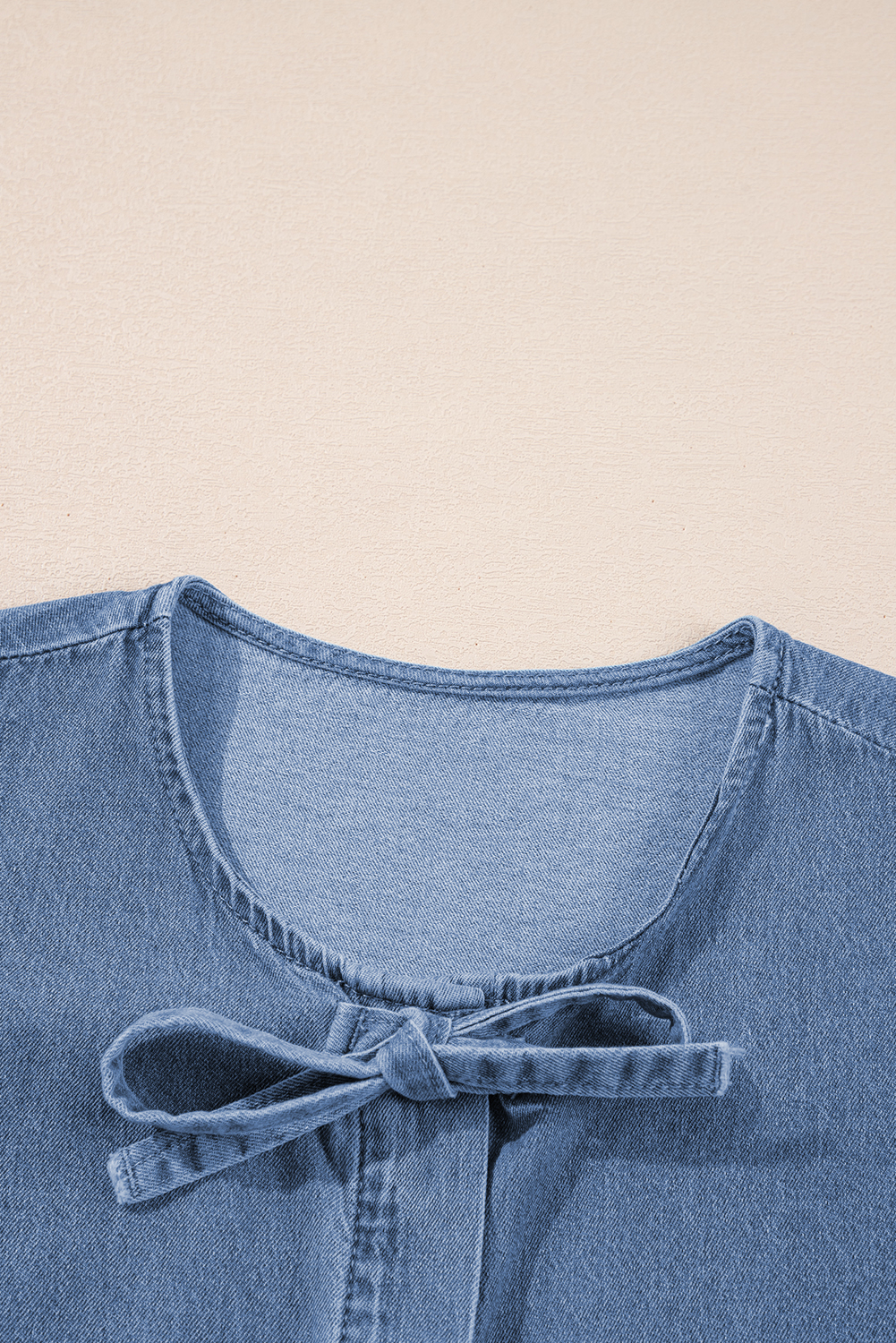 Dusk Blue Tied Front Bubble Sleeve Peplum Denim Shirt - loveforevers