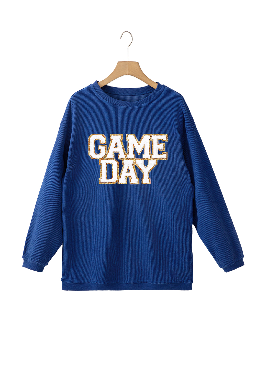 Dark Blue GAME DAY Glitter Detail Ribbed Drop Shoulder Sweatshirt - loveforevers