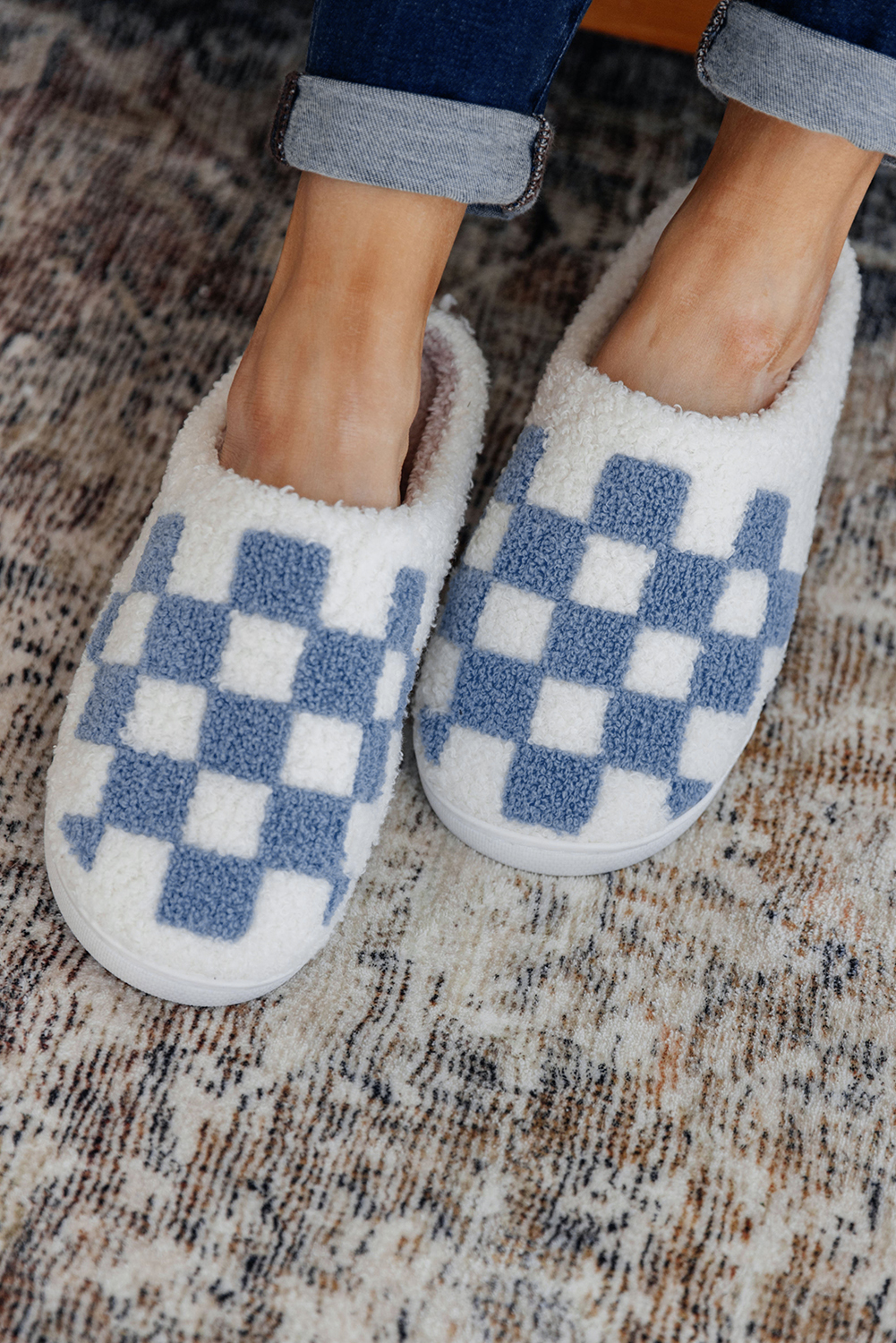 Fiery Red Checkered Print Fuzzy Slip On Winter Slippers - loveforevers