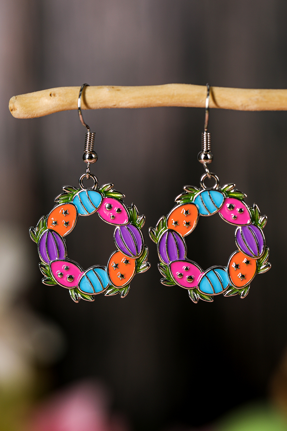 Silvery Easter Eggs Floral Hoop Dangle Earrings - loveforevers