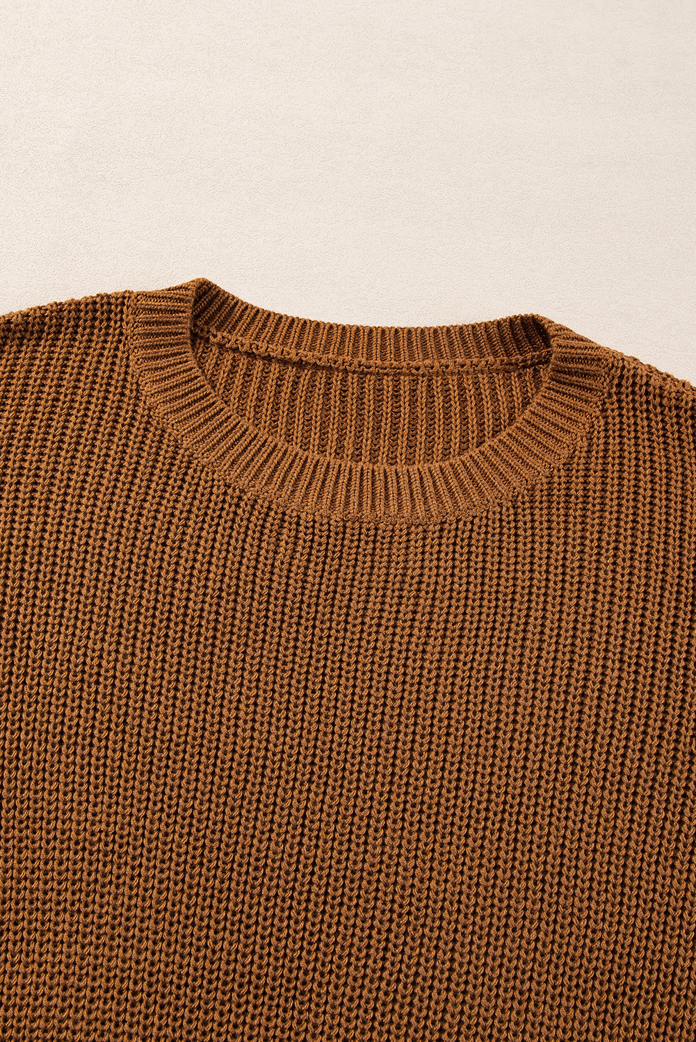 Chestnut Beaded Drop Shoulder Round Neck Sweater - loveforevers