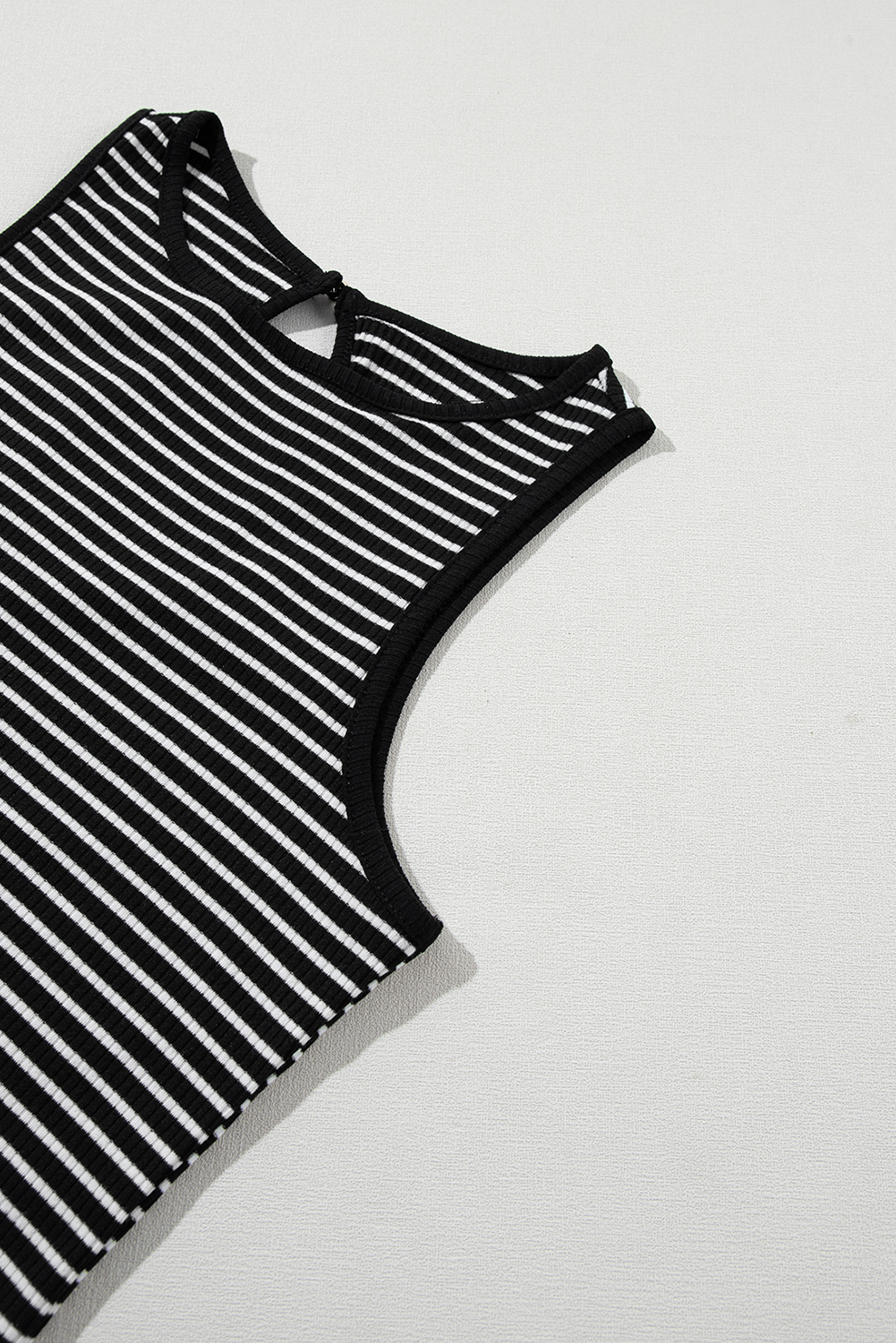 Black Striped Print Ribbed Knit Sleeveless Top - loveforevers