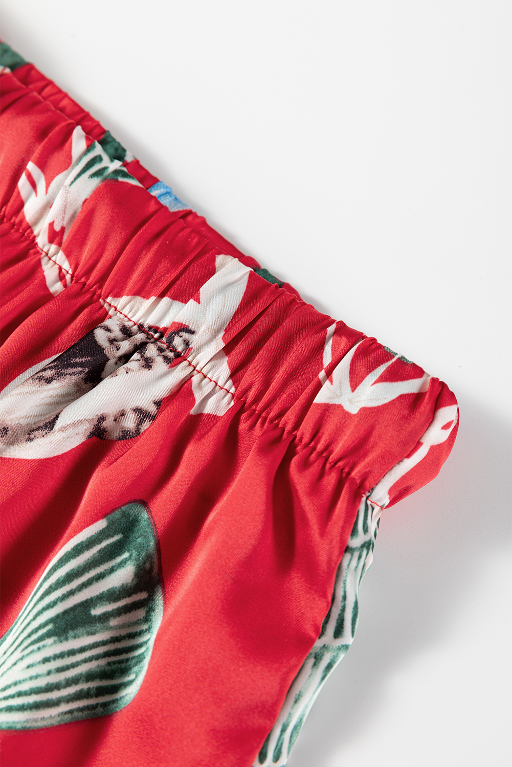 Red Christmas Fashion Print Contrast Ruffle Trim Ribbon Bow Knot 2pcs Pajama Set - loveforevers