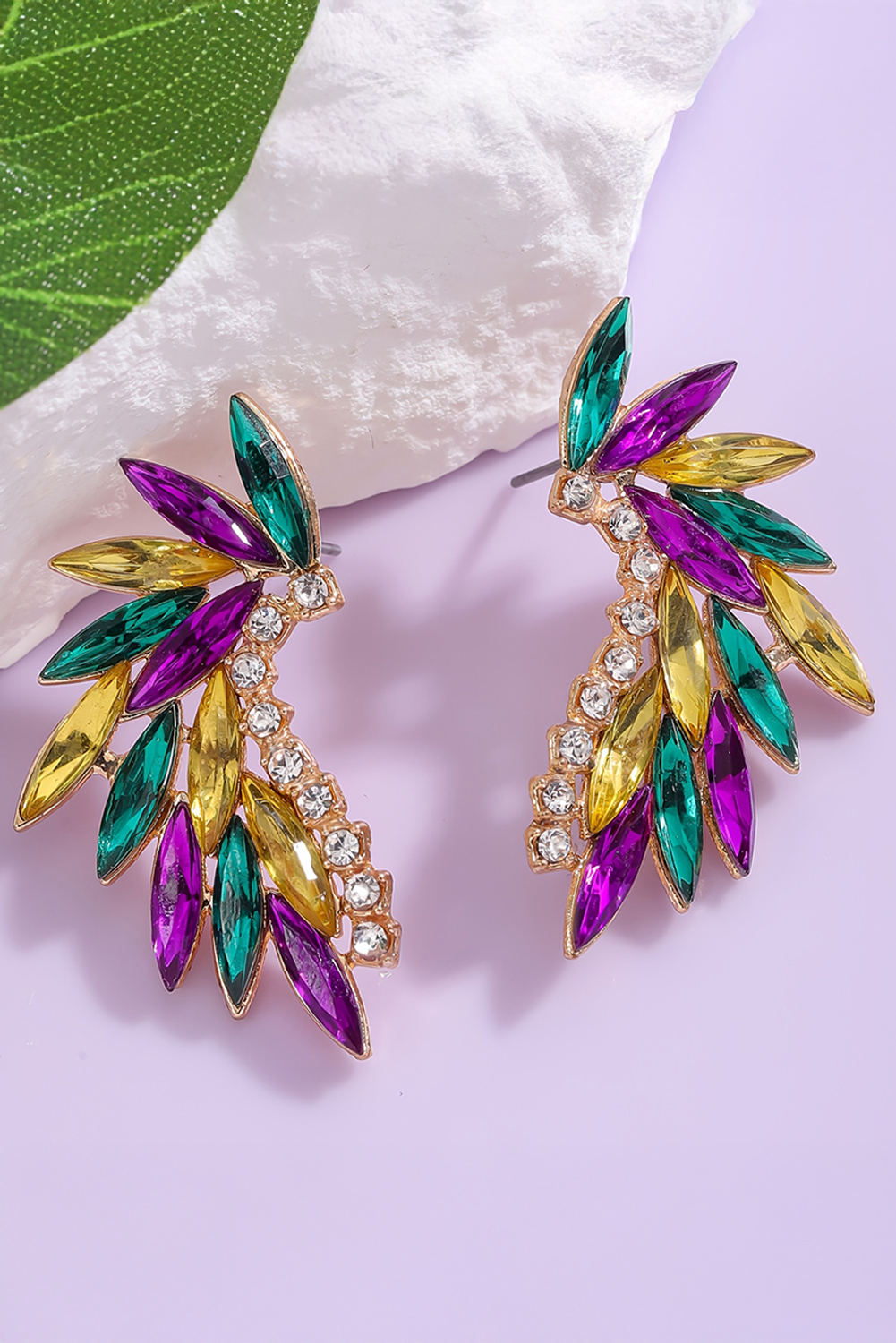 Gold Mardi Gras Rhinestone Crystal Inlay Stud Earrings - loveforevers