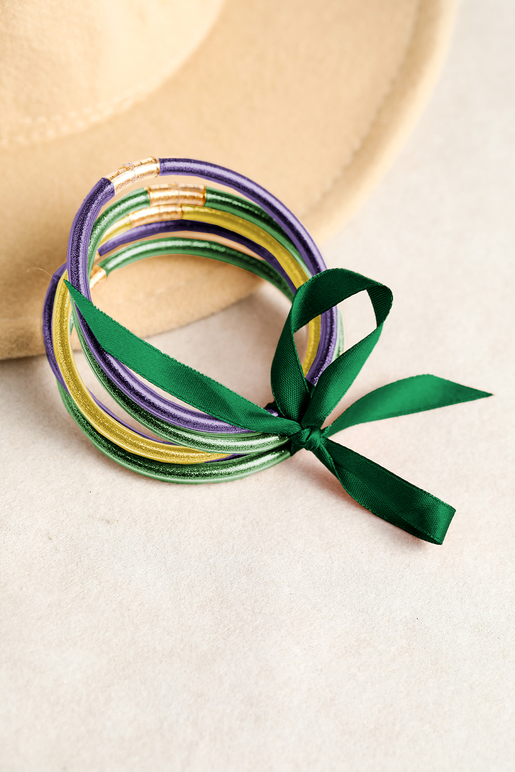 Green 5pcs Glitter Jelly Bow Knot Ribbon Bracelet Set - loveforevers