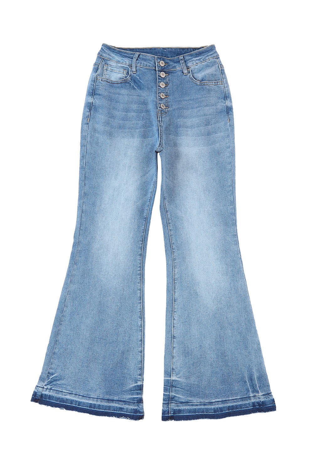 Sky Blue High Waist Buttoned Distressed Flared Jeans - loveforevers