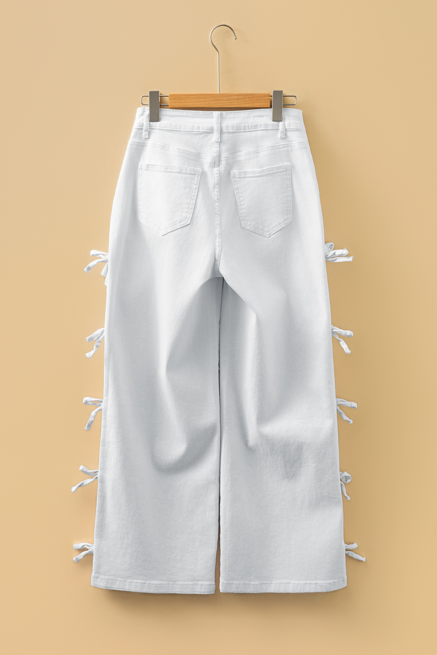 White Bow Knot Side Detail Straight Leg Loose Jeans - loveforevers