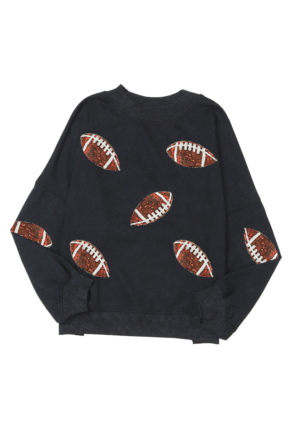 Black Rugby Football Print Drop Shoulder Crew Neck Sweatshirt - loveforevers