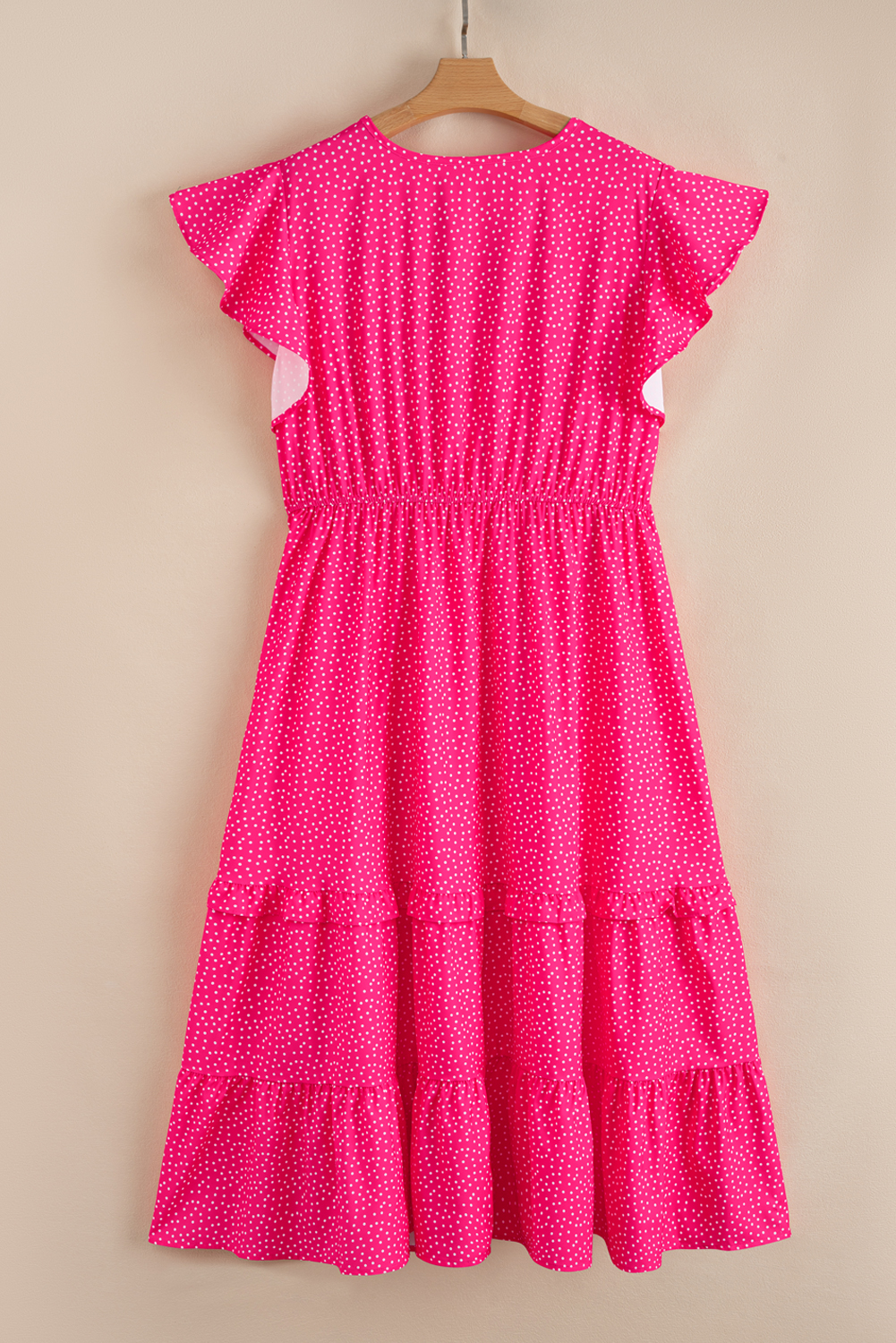 Rose Polka Dot Print Ruffled Smocked High Waist Plus Midi Dress - loveforevers