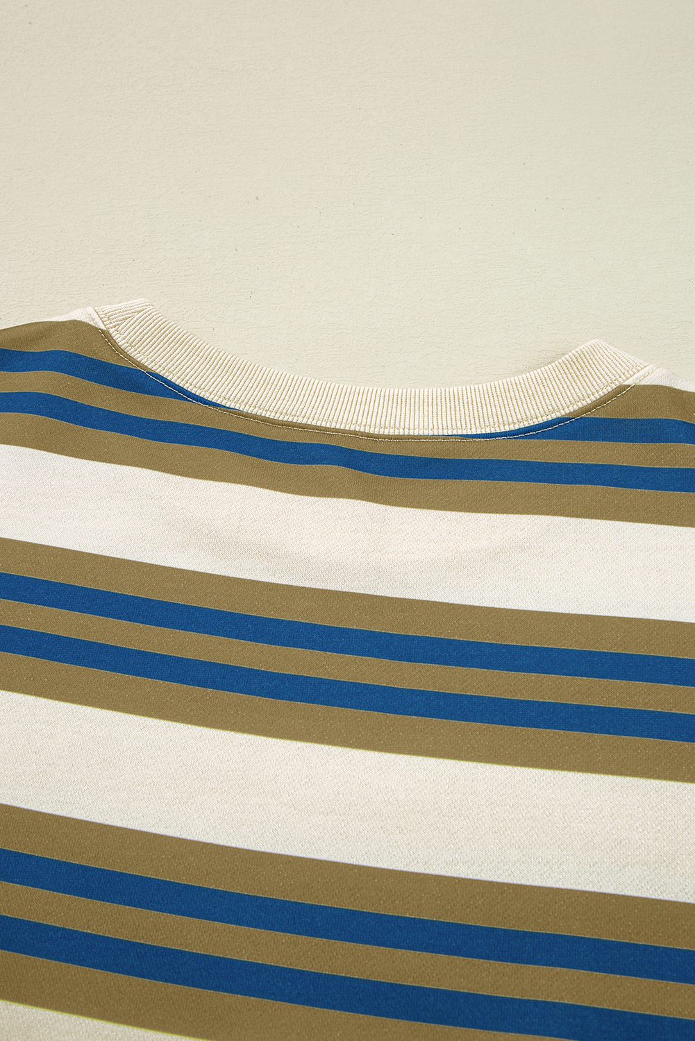 Khaki Stripe Crew Neck Drop Shoulder Pullover Sweatshirt - loveforevers