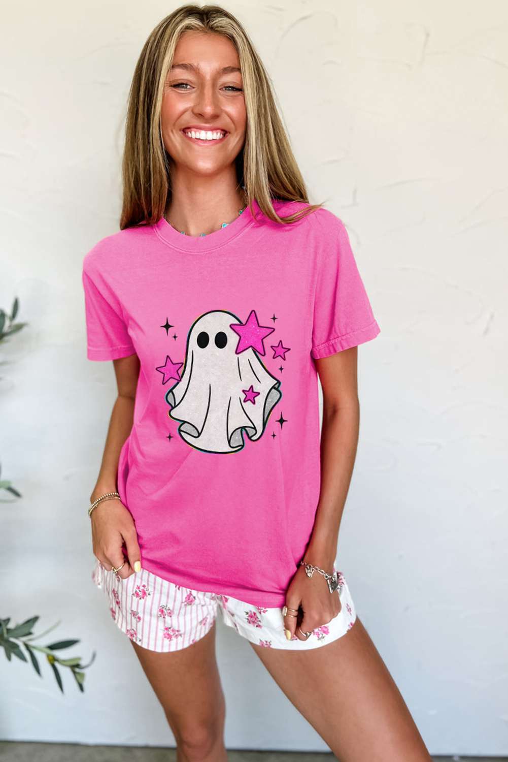 Sachet Pink Glitter Ghost Graphic Halloween T Shirt - loveforevers