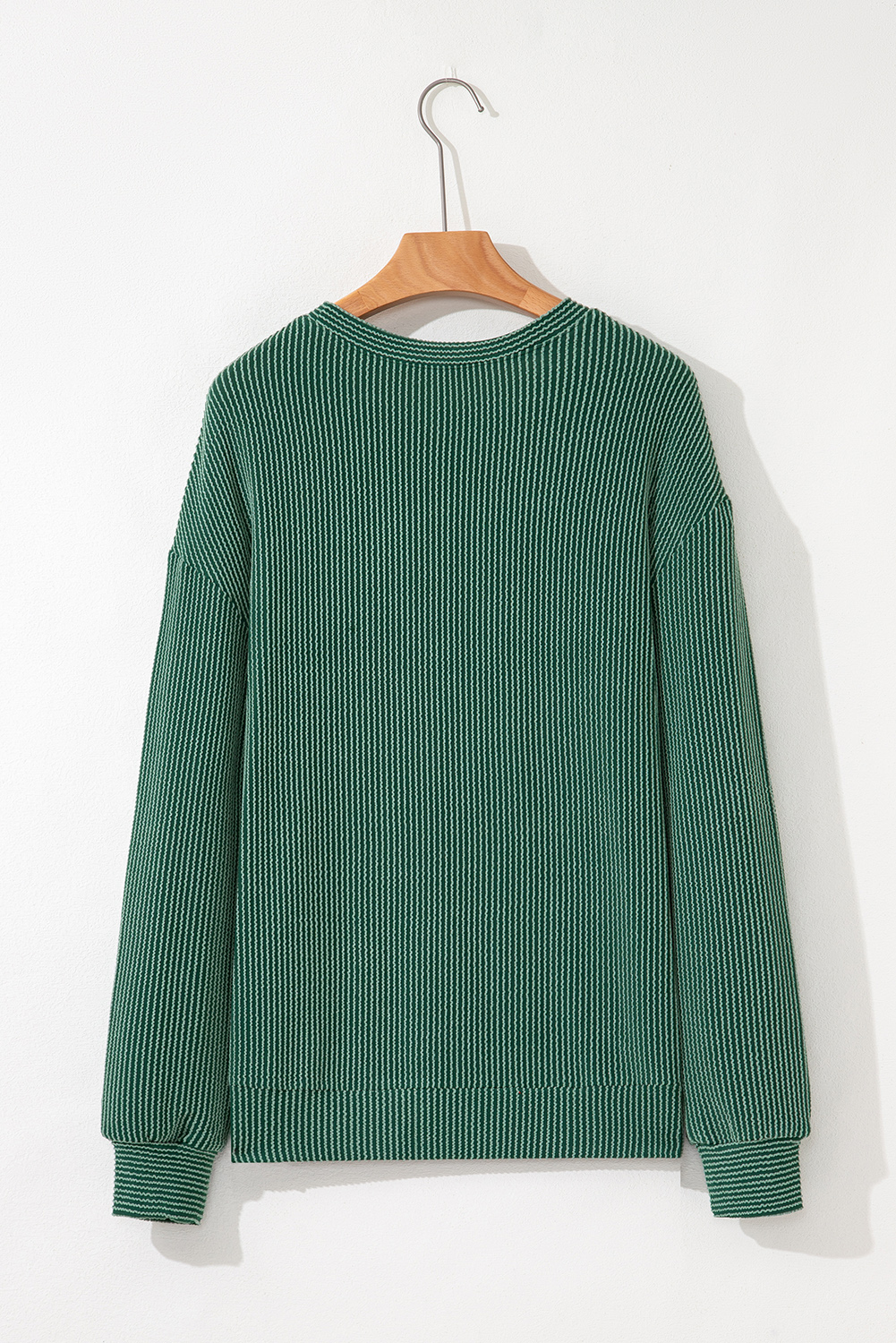 Evergreen Twisted Rib Outlined Merry Letter Graphic Loose Long Sleeve Top - loveforevers