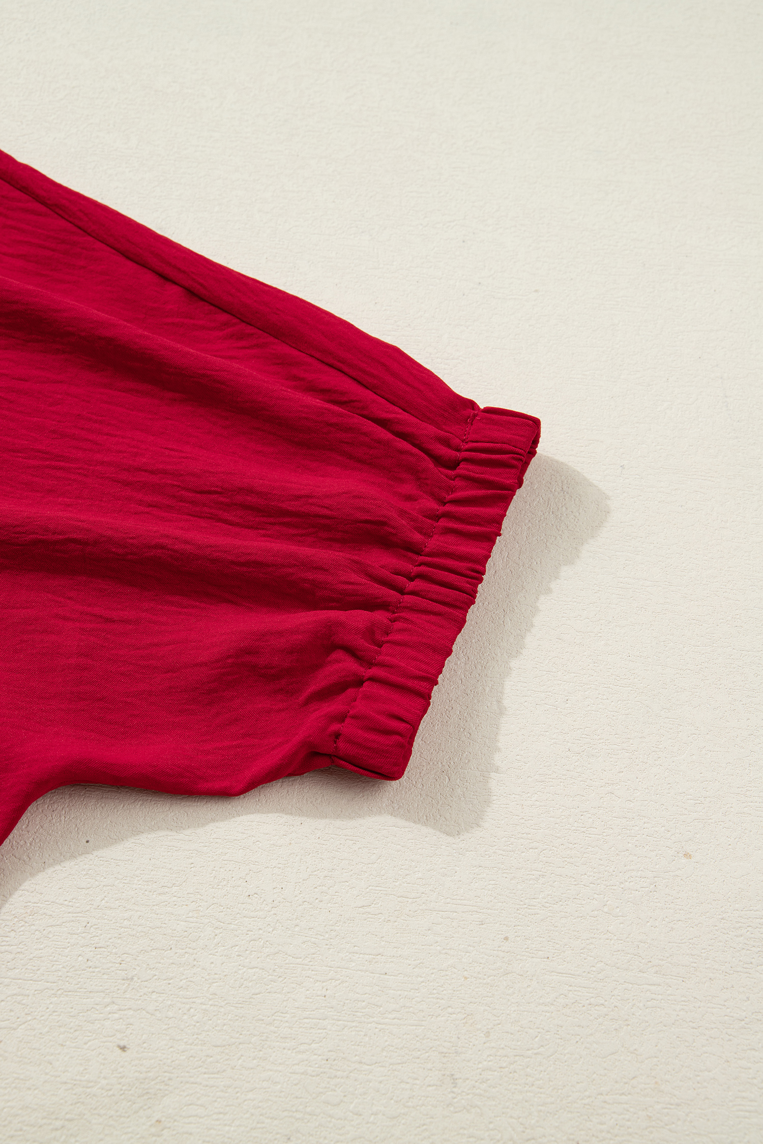 Racing Red Braided Trim V Neck Half Sleeve Blouse - loveforevers