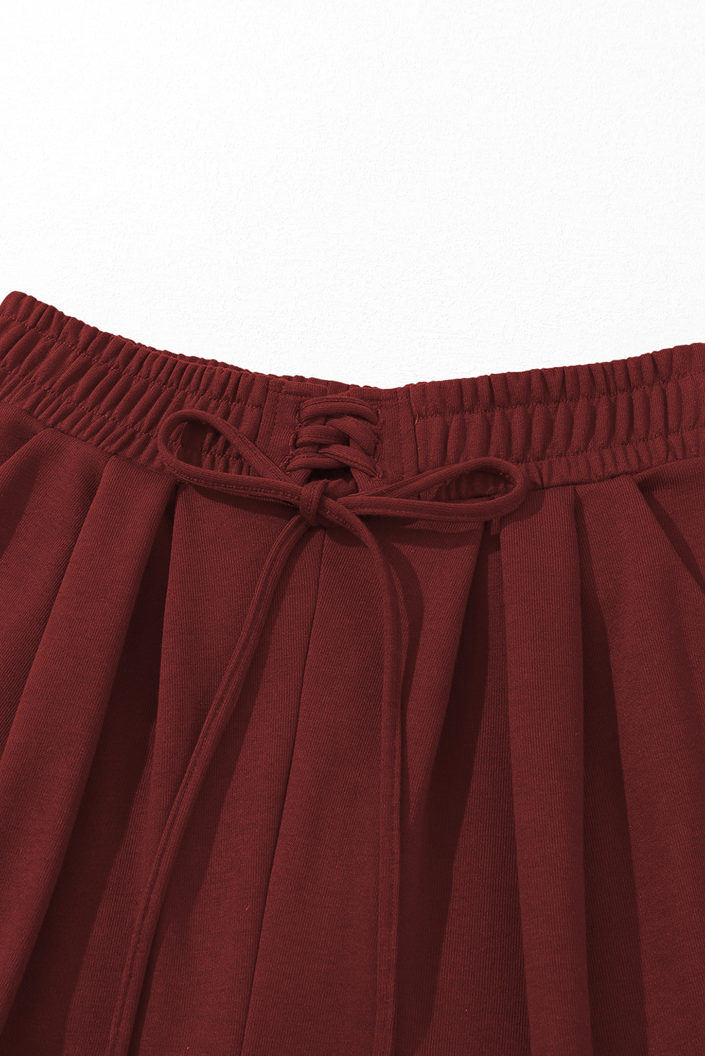 Burgundy Tied Elastic High Waist Pleated Detail Solid Sweatpants - loveforevers