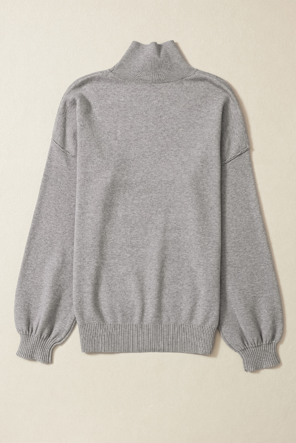 Gray Turtleneck Drop Shoulder Bubble Sleeve Knit Sweater - loveforevers