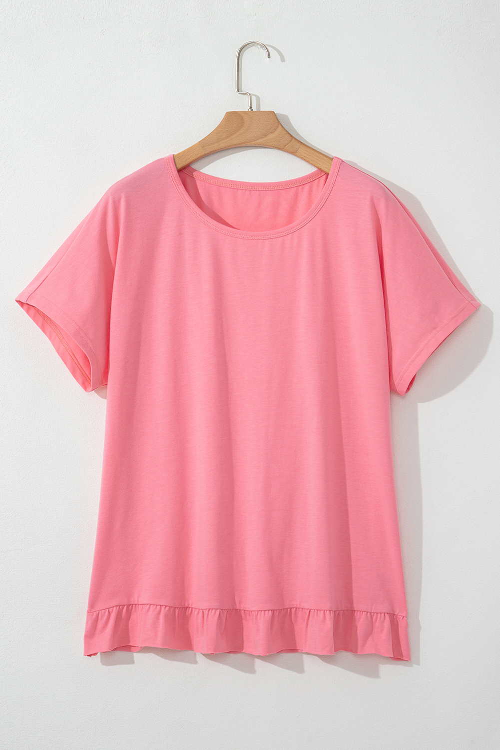 Pink Frilled Hem Loose T-Shirt - loveforevers