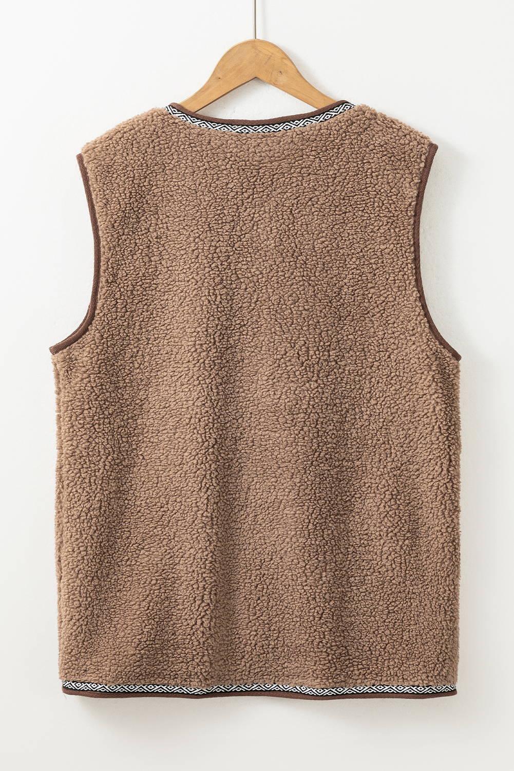Dark Khaki Sherpa Contrast Trim Patch Pocket Cartridge Toggle Button Vest - loveforevers